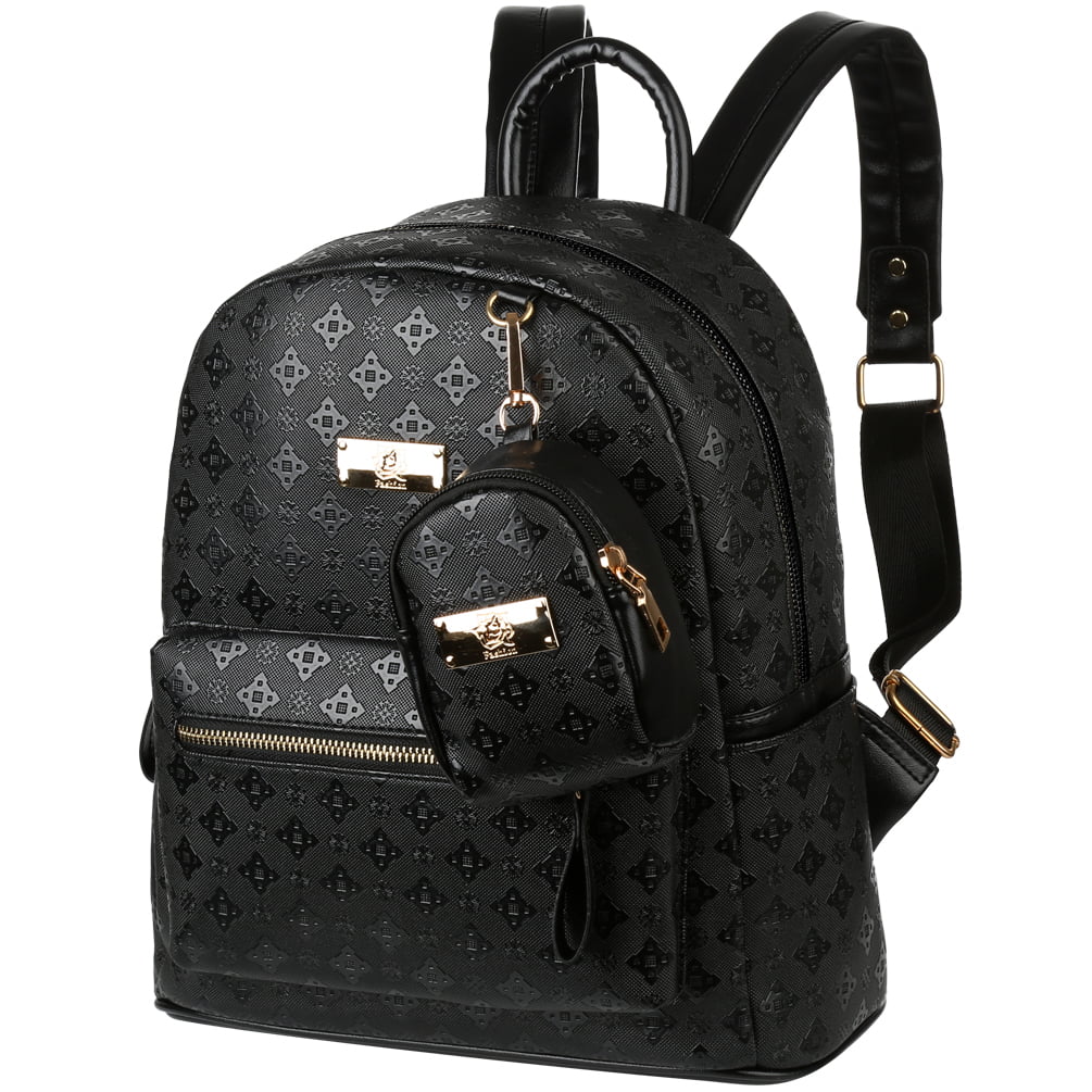 Laptop Backpack Fashion Bag Waterproof PU Leather Rivet Leisure Shopping Holiday Party Black 