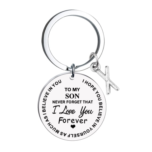 Weloille DIY To My Son Stainless Steel Last Name 26 Letter Keychain 2.5x2.5cm