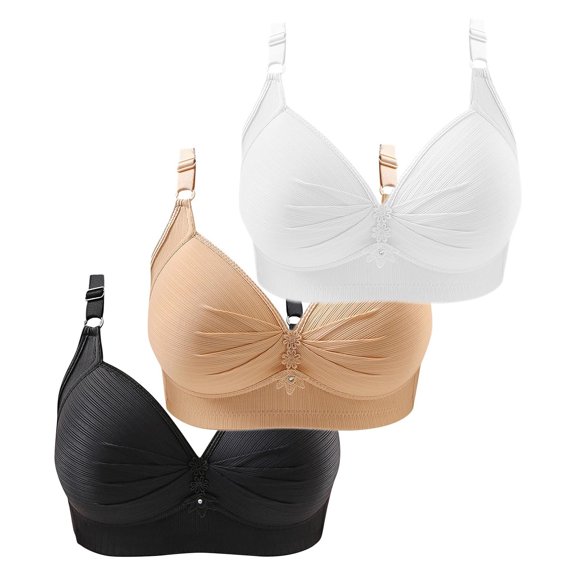 Lxkfashion Wireless Push Up Bra: Deep V Plunge, No Underwire, Seamless Invisible Design for T-Shirts - Adjustable Straps, Comfortable Everyday Wear 3 Pack Gold