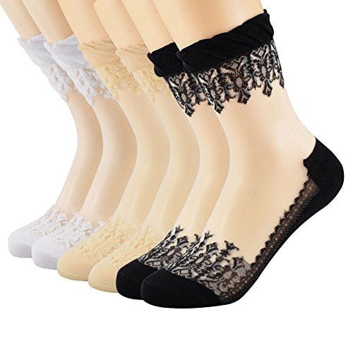 Women Ladies Socks Ultrathin Transparent Clear Crystal Lace Elastic SE 
