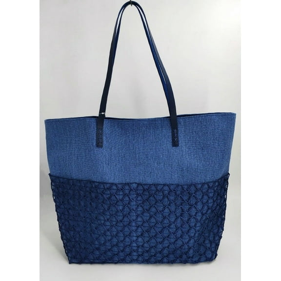 Blue Beach Tote Bag -19 Inch x 15 Inch - Navy Blue - Women Swim Pool Bag Large Tote