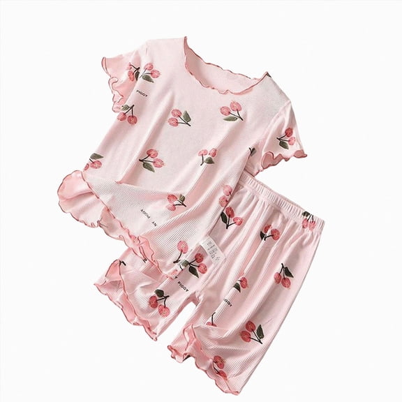 Gubotare Pajamas for Little Girls Baby Pajamas Kids Baby Girls Summer Printed Casual Short Sleeve Tops and Shorts Two Piece Pajamas Set Girl Pajamas 3T 4T (Red,3-4 Years)
