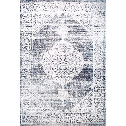 Nicole Miller New York Patio Sofia Magnolia Transitional Medallion Indoor/Outdoor Area Rug, Navy Blue/Ivory, 7'9"x10'2"