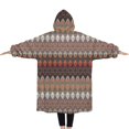 thumbnail image 2 of Oversized Wearable Blanket Hoodie,Brown Boho Geometric Triangles and Rhombuses Pattern Sherpa Blanket Hoodie with Super Pockets,Super Warm Fuzzy Pullover for Women & Men, 2 of 6