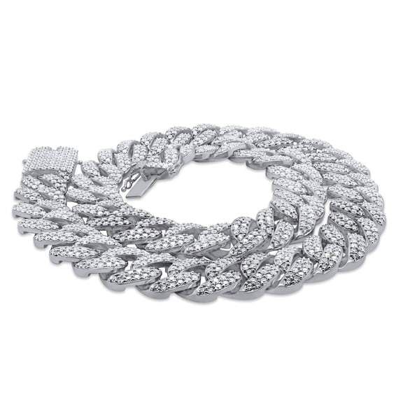 18 mm Luxury 18K White Gold Vermeil 925 Sterling Silver Cuban Link Chain – Certified Moissanite – Diamond Tester Approved – 302g Solid – Men's Hip Hop Necklace  24 inch