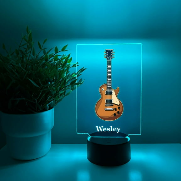 Acoustic Lap Guitars Music Instrument Night Light Up Table Desk Lamp LED Personalized Free Engraved Name, With Remote. 16 Colors, Great Gift