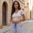 thumbnail image 7 of VV AVEORS Womens Summer Striped Barrel Cropped Pants Comfy Drawstring Capri Pant With Pockets Beach Vacation Lounge Trousers Dark Blue XL, 7 of 7