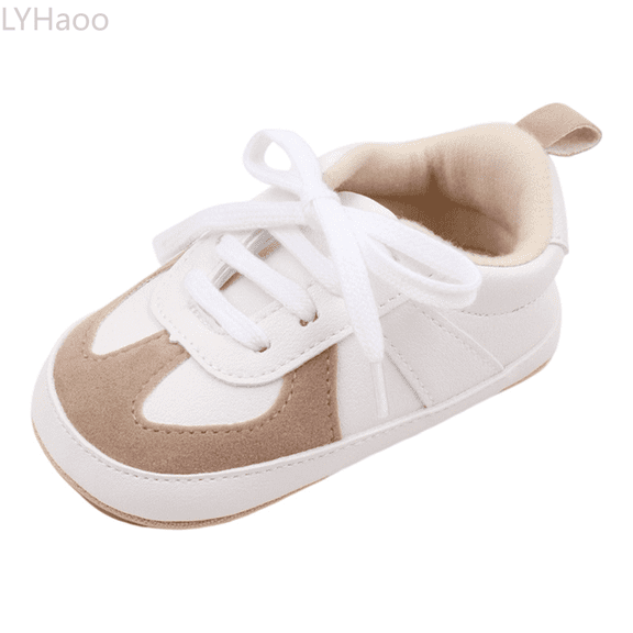 LYHaoo Girls Sneakers For Toddlers Baby Soft Sole Breathable Lace Up Shoes Lightweight Comfortable Walking Shoes Sizes 11 Toddler Beige(3-5 Months)