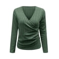 thumbnail image 5 of Kamentoy Women Long Sleeve V Neck Sweater Soft Slim Fit Casual Wrap Top, Ribbed Knit T Shirts, Business Casual Clothes, Fall Going Out Tops, 5 of 6