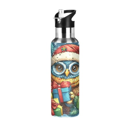 

ALAZA Owl at Christmas Water Bottle Insulated Flask Stainless Steel Straw Lid 20 oz