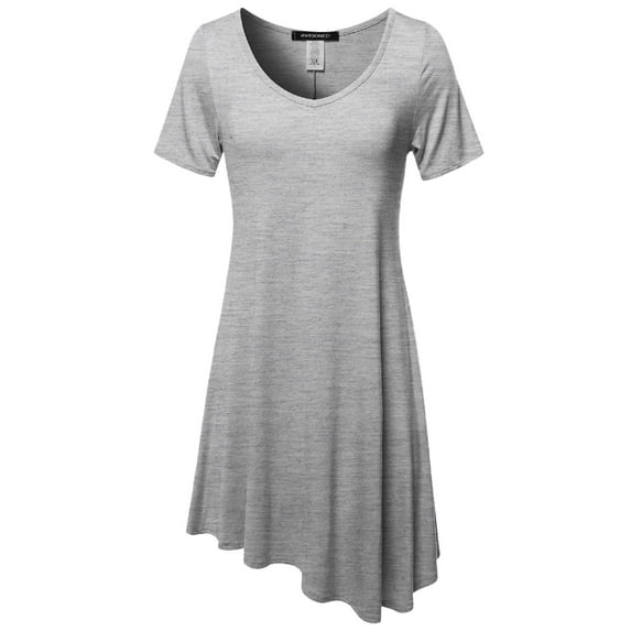 FashionOutfit Women's Solid Short Sleeves Asymmetrical Swing Tunic Top T-Shirt - Made in USA
