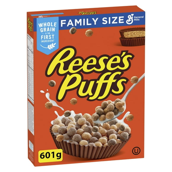 Reese's Puffs, Céréales Pour le Petit-Déjeuner Saveur Beurre d'Arachide et Chocolat, Grains Entiers, Format Familial, 601 g 601 g