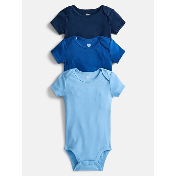 Wonder Nation Baby Boys' Solid Bodysuit with Short Sleeves, 3-Piece, Sizes 0M-24M