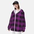 thumbnail image 4 of Picia Purple Black Plaid Women's Men's UPF 50+ Sun Protection Hoodie Shirt Long Sleeve SPF Fishing Outdoor UV Hiking Lightweight Shirts-3X-Large, 4 of 9