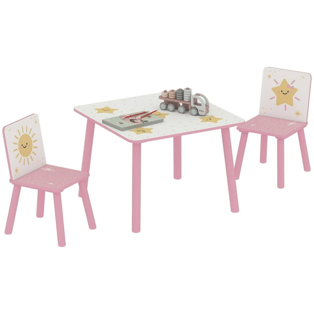 Qaba Ensemble de Table et Chaises pour Enfants 3 Pcs pour Garçons et Filles de 3 à 8 Ans, Rose