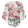 thumbnail image 6 of Pink Peonies Floral Artwork Women's V-Neck Blouse With 3/4 Ruffled Bell Sleeves Casual Top Ladies Blouses, 6 of 7