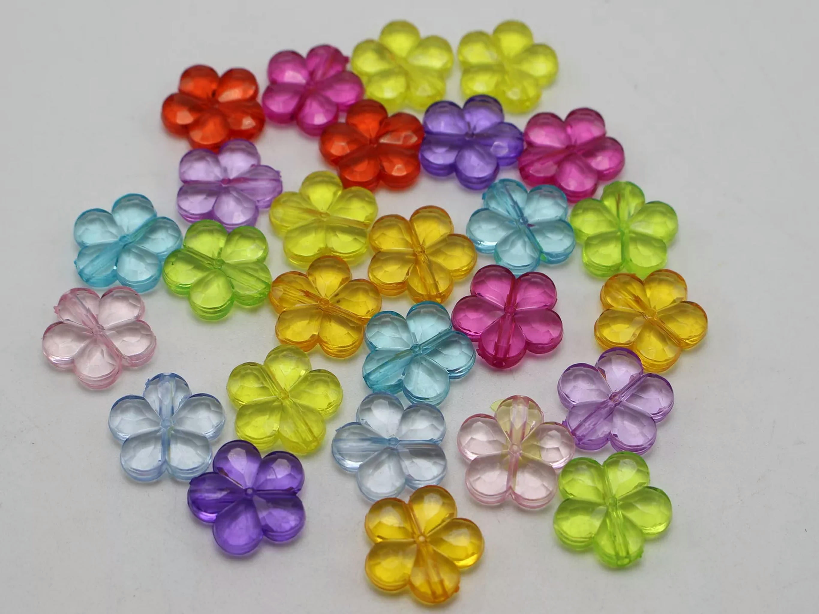 U8MO 500 Mixed Colour Transparent Faceted Acrylic Flower Beads 14mm Craft DIY