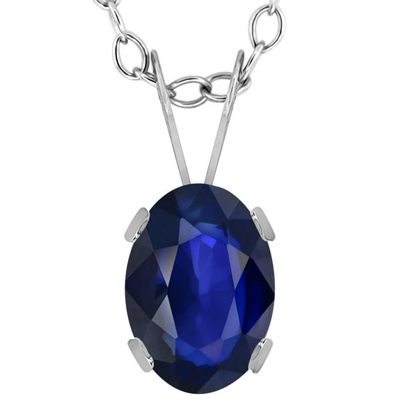 Gem Stone King 0.57 Ct Oval Blue Sapphire 14K White Gold Pendant With Chain