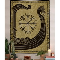 Norse Vikings Ancient Tapestry, Scandinavian Pattern and Norse Runes Art Wall Tapestry, Ancient Tattoo Art Wall Hanging or Men Bedroom Aesthetic Gothic Room, 40X60IN