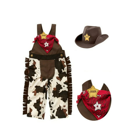 StylesILove Baby Boy Sheriff Cowboy Overalls, Hat and Handkerchief 3-pc (6-12 Months)