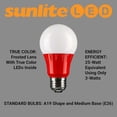 thumbnail image 5 of Sunlite LED A19 Colored Light Bulb, 3 Watts (25w Equivalent), E26 Medium Base, Non-Dimmable, UL Listed, Party Decoration, Holiday Lighting, Red, 3 Pack, 5 of 6
