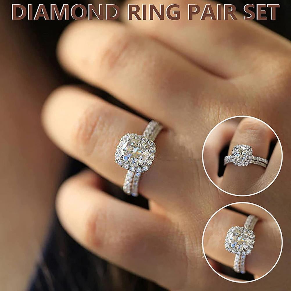 Round Diamond Ring Set Elegant Bridal Diamond Ring Engagement Wedding Band Ring Set Anniversary Gift Walmart