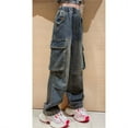 thumbnail image 5 of KAUOD Baggy Cargo Jeans for Teen Girls Y2K Cargo Pants High Elastic Waist Wide Leg Jeans Hip Hop Girls Denim Pants Loose Fit, 5 of 9