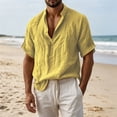 thumbnail image 2 of Men's Cotton Linen Shirts Solid Loose Short Sleeved Collar Buttons Top Soft Comfort Casual Tee Shirts Holiday Street Clothing Summer Beach Wear, 2 of 7