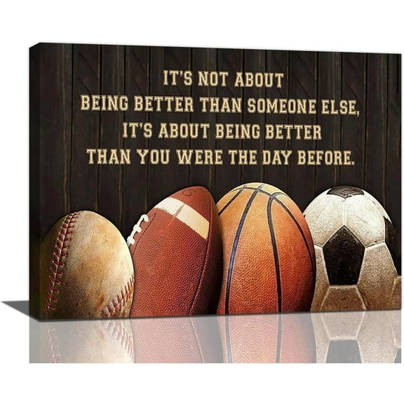 Aaheei Basketball Soccer Wall Art Baseball Football Pictures Wall Decor Inspirational Quotes Canvas Painting Prints Sports Decor for Boys Bedroom Modern Artwork Home Decoration Gifts for Boys Men