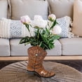 thumbnail image 4 of Brown Cowboy Boot Vase – Western Resin Decor with Embossed Pattern & Metal Concho Accent, 4 of 9