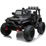 24V Kids Ride On Truck Car with Parent Remote Control & 2 Seater, 2* 200W Motor,9 AH Battery Powered Toy Car with Spring Suspension, 3 Speeds, LED Lights, Bluetooth for Girl Boy Black