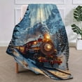 thumbnail image 4 of 1pc Christmas Winter Train Journey Flannel Fleece Blanket, Soft Warm Throw, All-Season Travel Blanket for Bed, Sofa, Home Decor, Polyester, Digital Print, Vintage Style, Machine Washable, 4 of 5