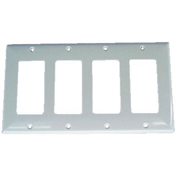 IEC WH40004 White Plastic Four Gang Wall Plate with 4 Decora Cutouts