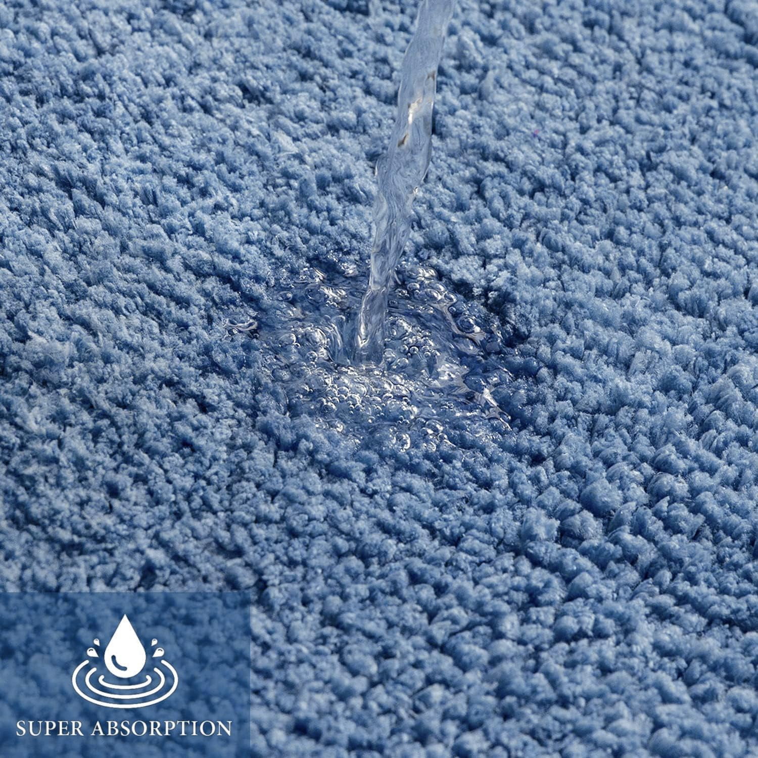 Blue Bathroom Rugs Set 2 Piece Soft Absorbent Microfiber Bath Mat Non Slip Quick Dry Machine Washable Plush Shaggy Mats for Tub Shower Floor 16x24 inches