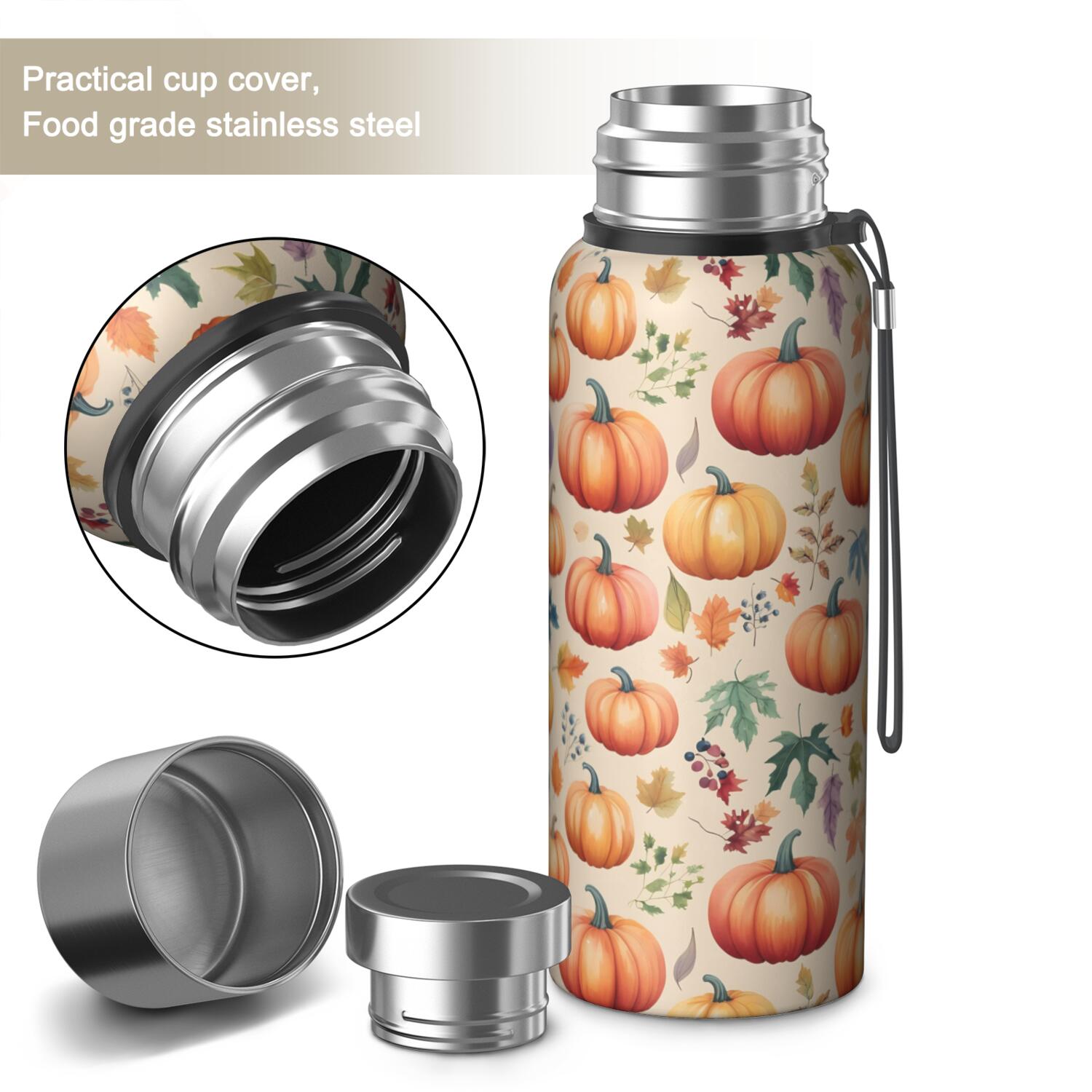 20 Oz Fall Pumpkins and Leaves Pattern Coffee Tumbler Double Wall Insulated Stainless Steel Water Bottle | Metal Reusable Thermoses Flask with Cup Cap | Leak & Sweat Proof with Anti-Dust Lid