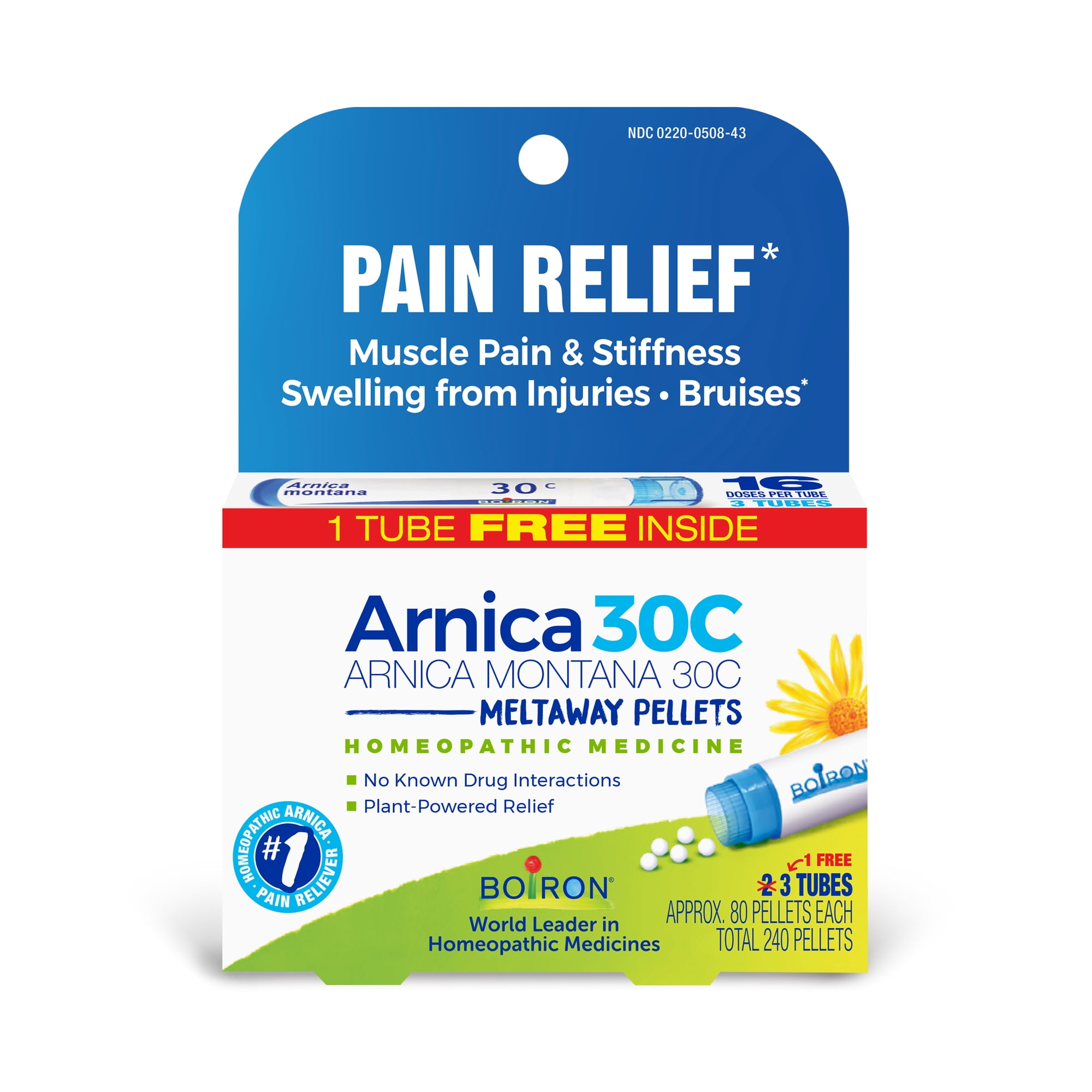 Boiron Arnica Montana 30C Multi-Pack, Homeopathic Medicine for Pain Relief, Muscle Pain & Stiffness, Swelling from Injuries, Bruises, 240 Pellets