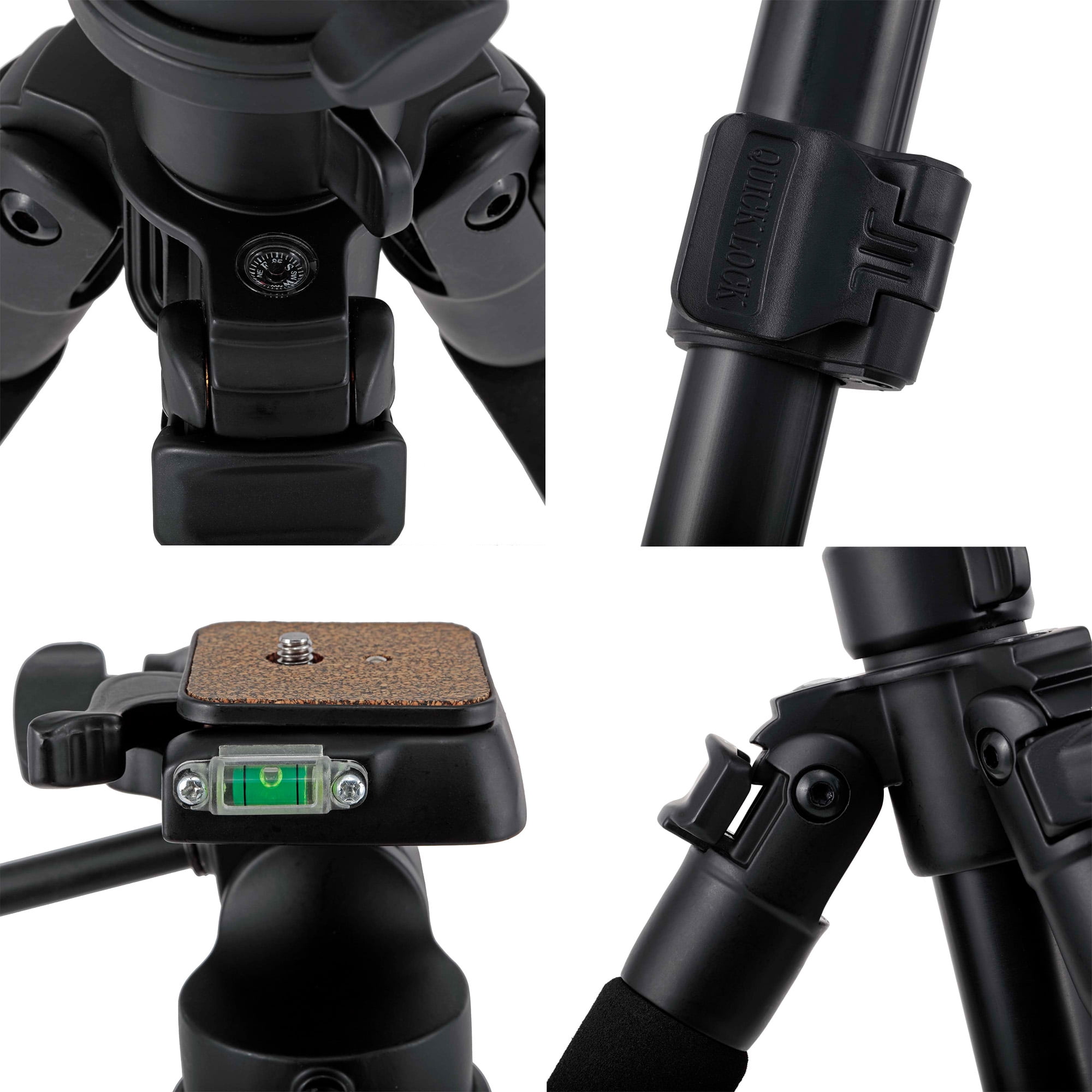 SoHo Urban Artist Deluxe Durable Aluminum Camera Tripod, 3-Way Tilting Head, Telescoping Legs, Quick Release Plate, Adjusts 24.5-58in, Bubble Level, Compass, and Nylon Carrying Case