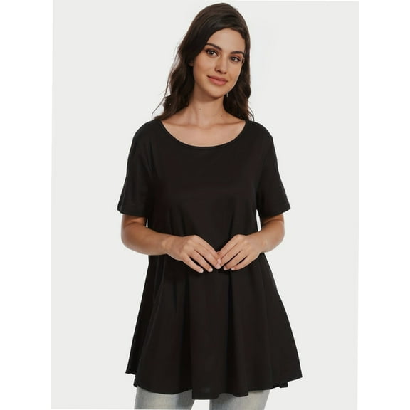 Womens Short Sleeve Casual Loose Fit Flare Swing Tunic Tops Basic T-Shirt Plus Size