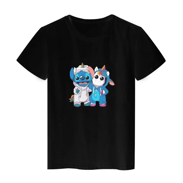 Cute Stitch Pooh Bear Disney T Shirt Women Kawaii Harajuku Summer Streetwear Black Tops Fashion Casual Femme Vetement T-shirtsL Gao Jinjia LED