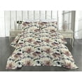 thumbnail image 2 of Ambesonne Floral Quilted Coverlet 3 Pcs, Watercolor Nature Art Floral, King Size, Ivory Dark Mauve, 2 of 4
