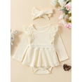 thumbnail image 2 of Bagilaanoe Newborn Baby Girl Rompers Dress Fly Sleeve Bodysuits + Headband 3M 6M 9M 12M Infant Lace Patchwork A-line Dresses, 2 of 9