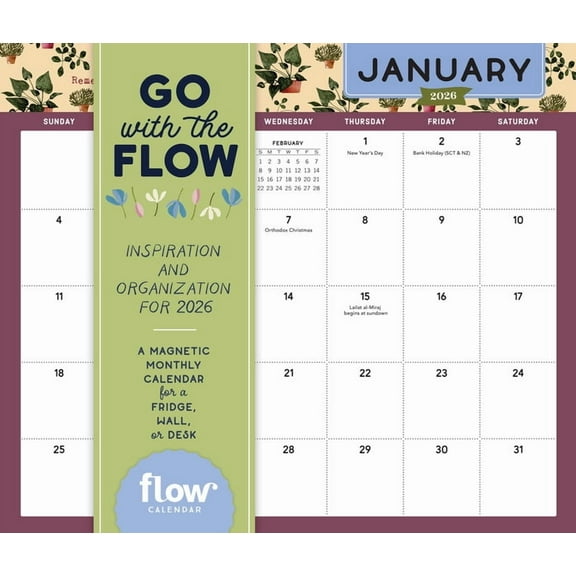 Go with the Flow: Inspiration and Organization for 2026: A Magnetic Monthly Calendar for Fridge, Wall, or Desk, (Paperback)
