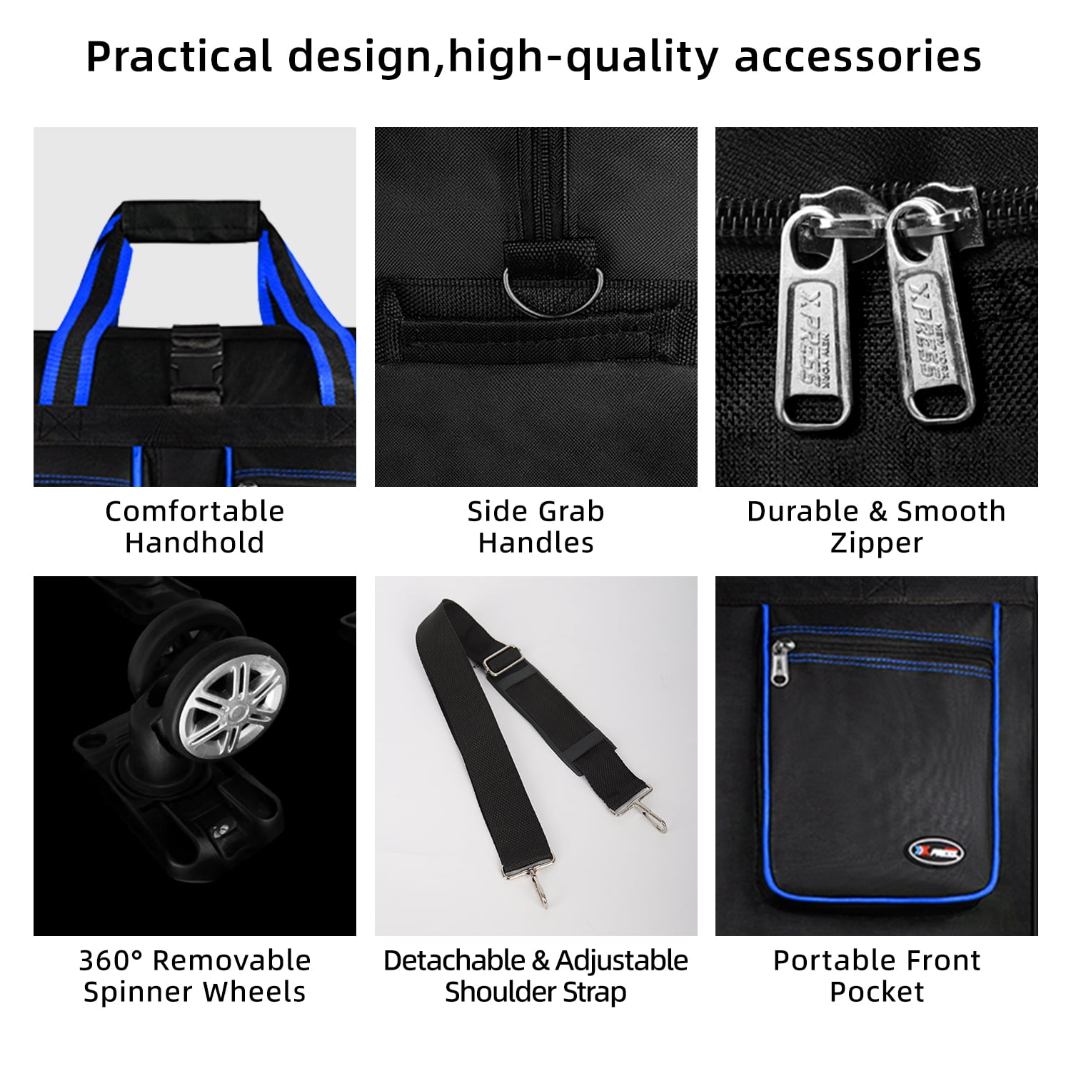 40" Expandable Foldable Luggage Bag,Collapsible Suitcases with Wheels,Lightweight Rolling Duffle Bag for Travel, Moving, Home Storage, Blue/Trim, MEX