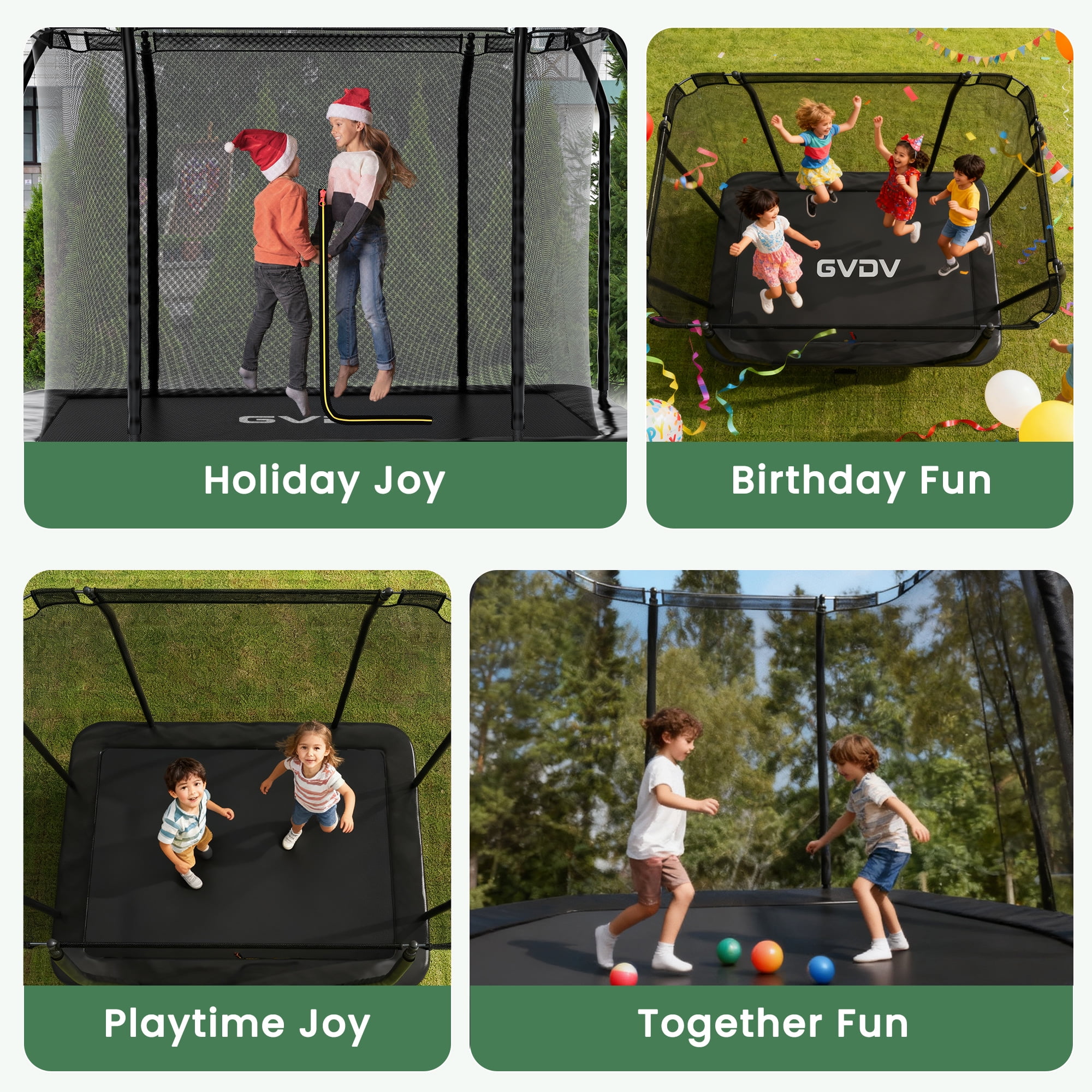 GVDV Trampoline for kids, 7 x 10 FT Rectangle Outdoor Trampoline with Safety Enclosure Net