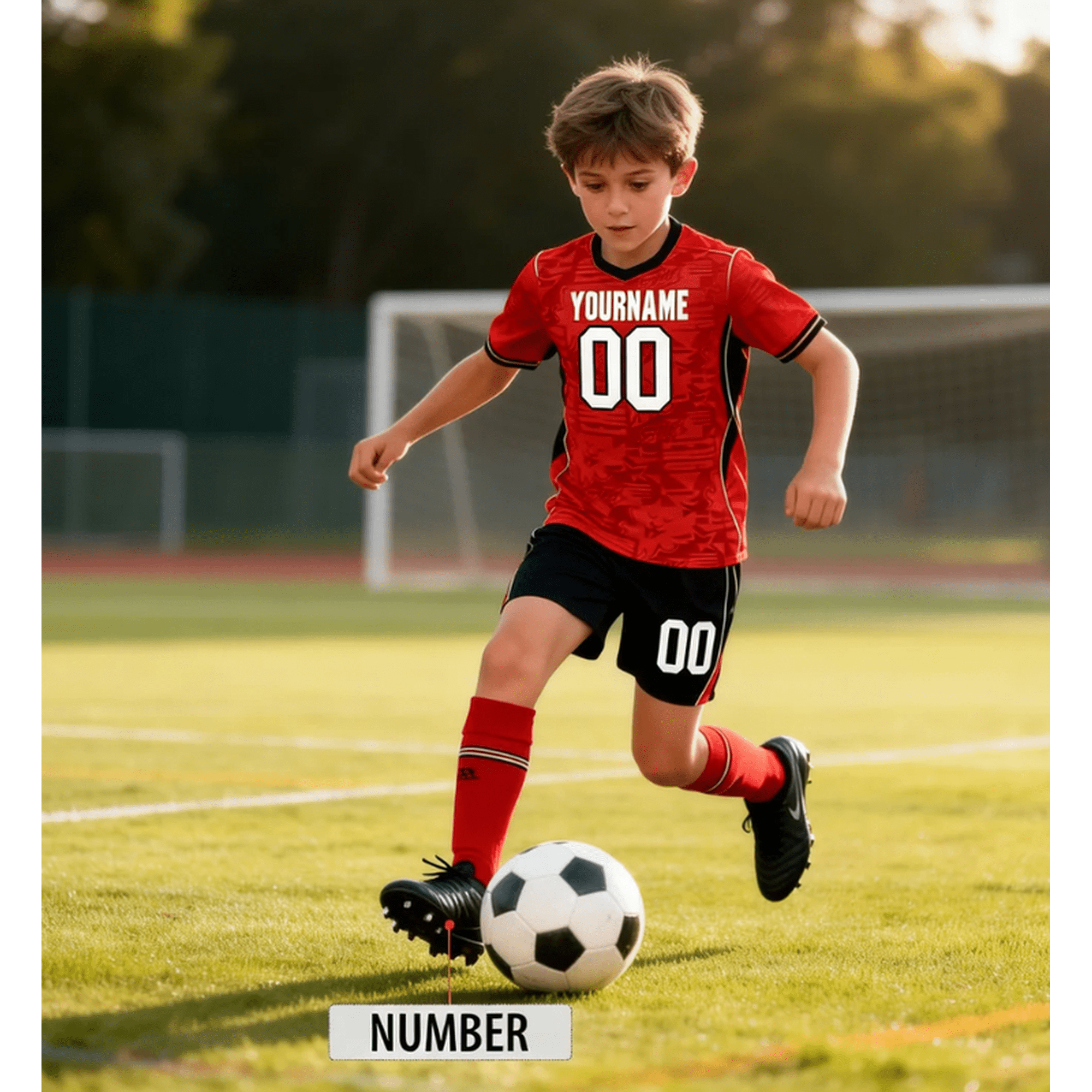 Kids Printed Soccer Set Youth Short Sleeve Sports Uniform Kit with T-Shirt Shorts and Socks for Boys Girls School Athletic Training & Daily Casual Wear