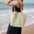thumbnail image 2 of Tote Bag Neutral Woven Raffia Market with Leather Handles, Large Summer Beach Shoulder Straw Bag for Women, 2 of 7