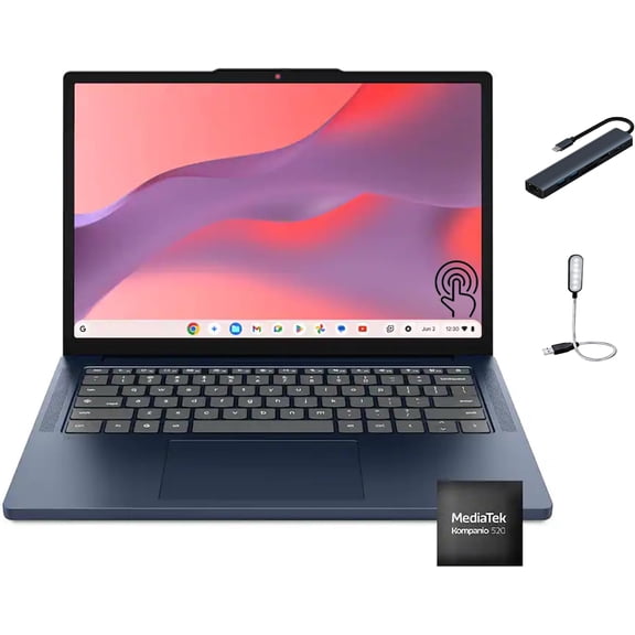 Lenovo IdeaPad Slim 3 Chromebook, 14" 2K Touchscreen Laptop, MediaTek Kompanio 540, 4GB DDR5 Memory, 64GB eMMC, Chrome OS, Webcam, Wi-Fi 6E, Cosmic Blue with Mazepoly Accessories