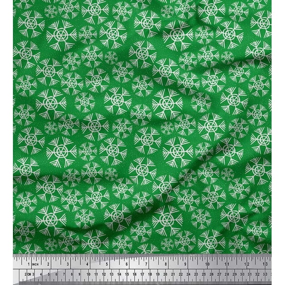 Soimoi Green Cotton Poplin Fabric Snow Flakes Floral Decor Fabric Printed Yard 56 Inch Wide