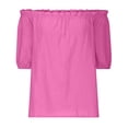 thumbnail image 6 of larppty Womens Off Shoulder Tops Linen Cotton Tunic Tops Long Sleeves Ruffle Balloon Sleeve Shirts Summer Casual Blouses（Hot Pink， XXL）, 6 of 8