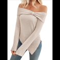 thumbnail image 1 of Suéter de Punto con Lazo y Hombros Descubiertos para Mujer, con Abertura Lateral, Estilo Y2K, A Albaricoque S, 1 of 10